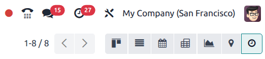 Top-right menu with the Activities icon called out.