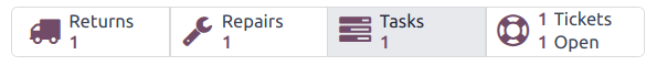 View of ticket smart buttons focused on task.