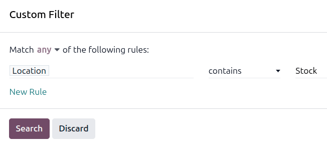 Add Custom Filter pop-up window with location values entered.