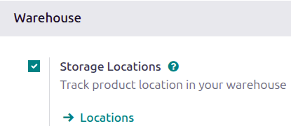 Enabled Storage Locations setting in inventory settings.