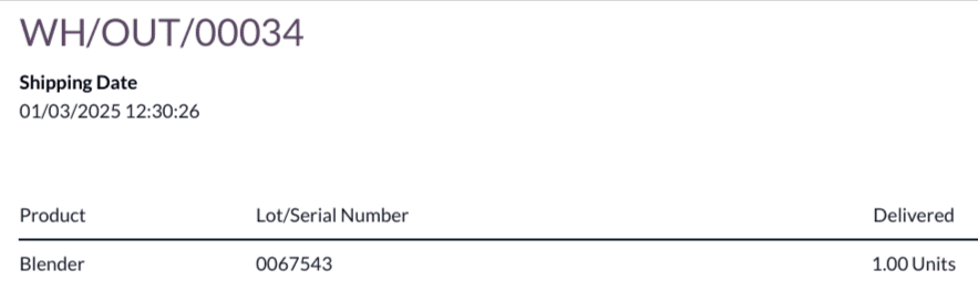 Example delivery slip.