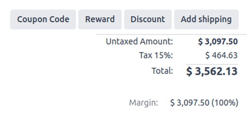 The discount button located at the bottom of a sales order form in the Odoo Sales app.