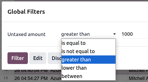 Global filter on a Monetary field