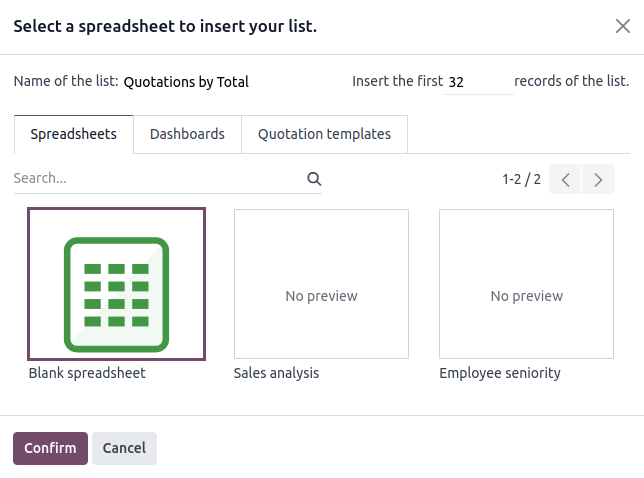 Inserting a list in a spreadsheet