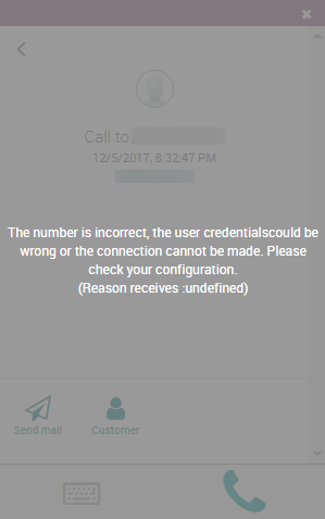 Incorrect number message in the Odoo **Phone** widget.