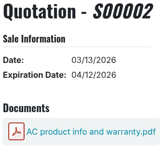 Sample of an uploaded pdf with the on quote option chosen in Odoo Sales.
