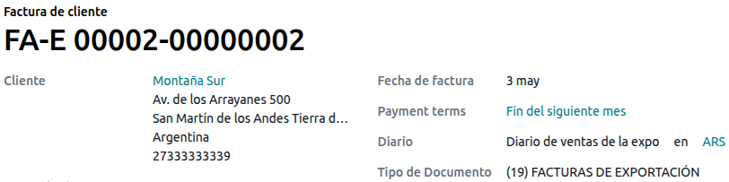 Exportation Invoice, prefix E