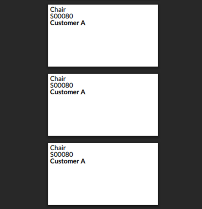 Printed labels for a reception report in Odoo.