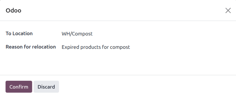 The Relocate products pop-up on the Physical Inventory page.