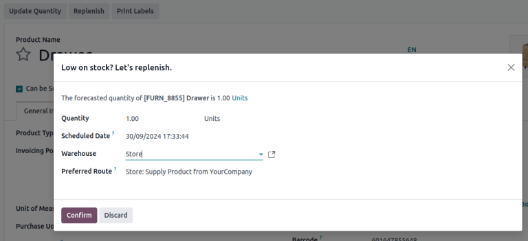 Click the Confirm button to manually replenish.