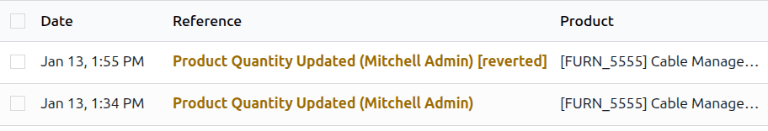 The reference fields on the Moves History report in the Inventory app.