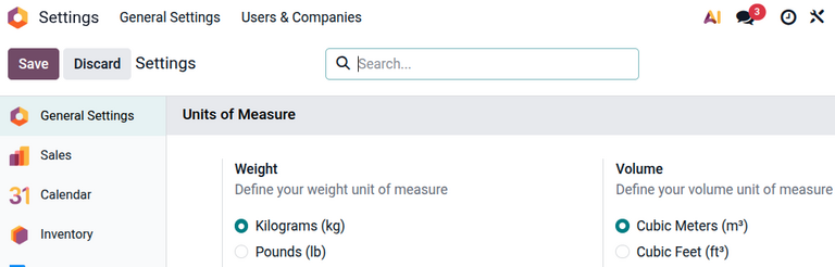 Show units of measure settings.