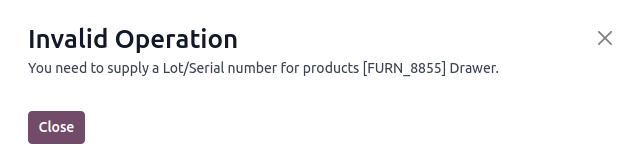 Error message displayed in Odoo when the temporary token expires.